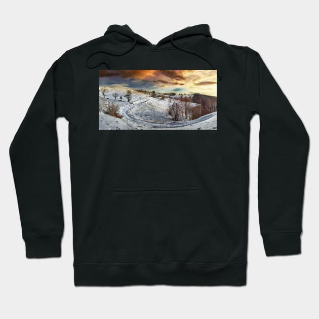 Countryside road at sunset, winter Hoodie by naturalis